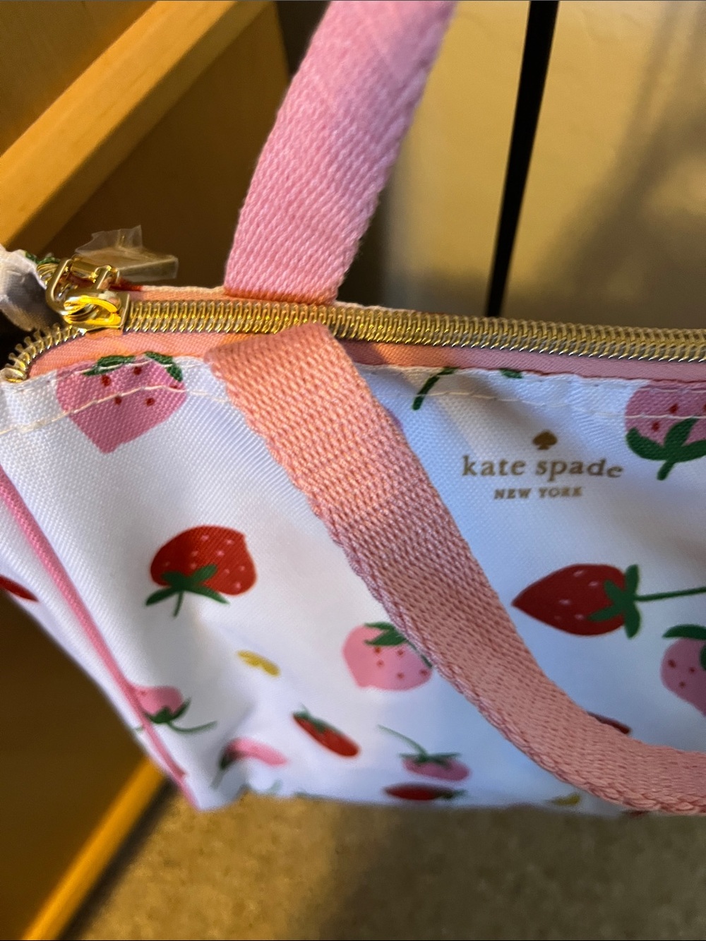 kate spade White Lunch Tote with Pink and Red Strawberry Print - Picture 4 of 6